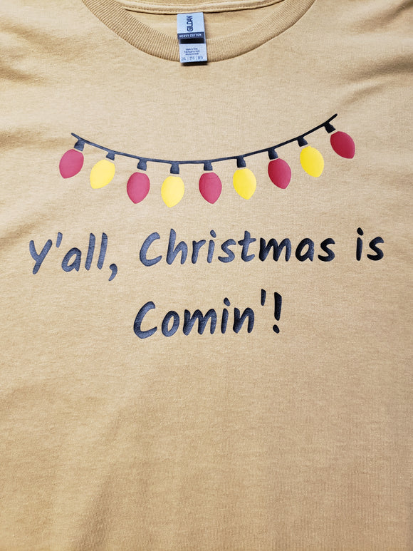 Tan 2XL Y'all Christmas is Coming Shirt